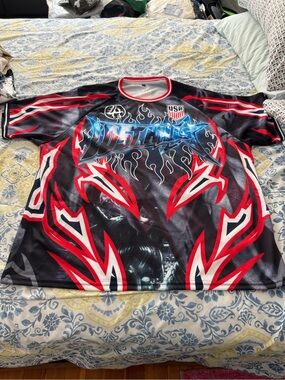 Lost Hills Men's Black and Red USA Graphic Performance Jersey